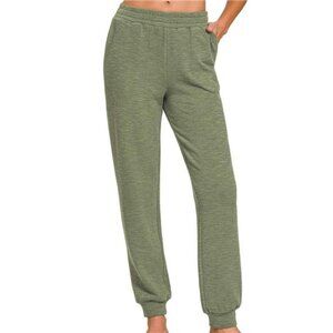 Zenana Cotton Slub Jogger Pants - LT OLIVE